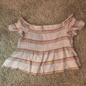 OFF THE SHOULDER STYLEENVY STRIPE SHORT SLEEVE TOP
